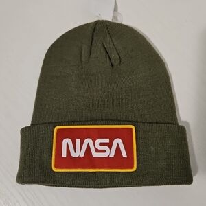 MAD Engine Olive Beanie with Red NASA Patch